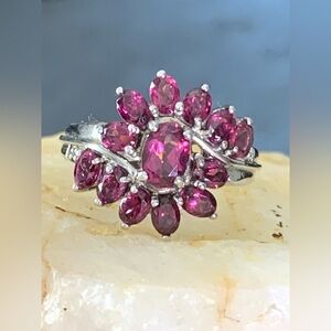 FACETED Designer STS Sterling Silver 925 RHODOLITE GARNET Gemstone Ring